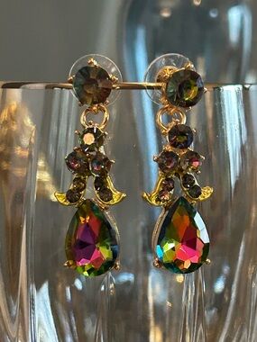 Oscar De La Renta Gold-Tone Multicolor Teardrop Crystal Dangle Earrings